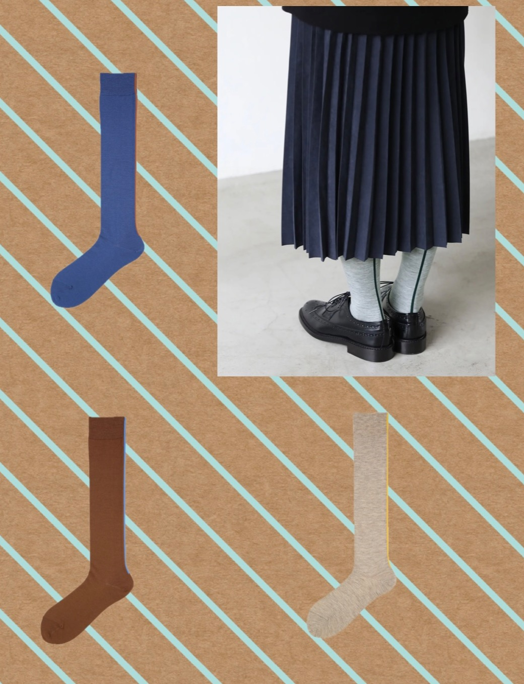 毛混バックシームハイソックス
