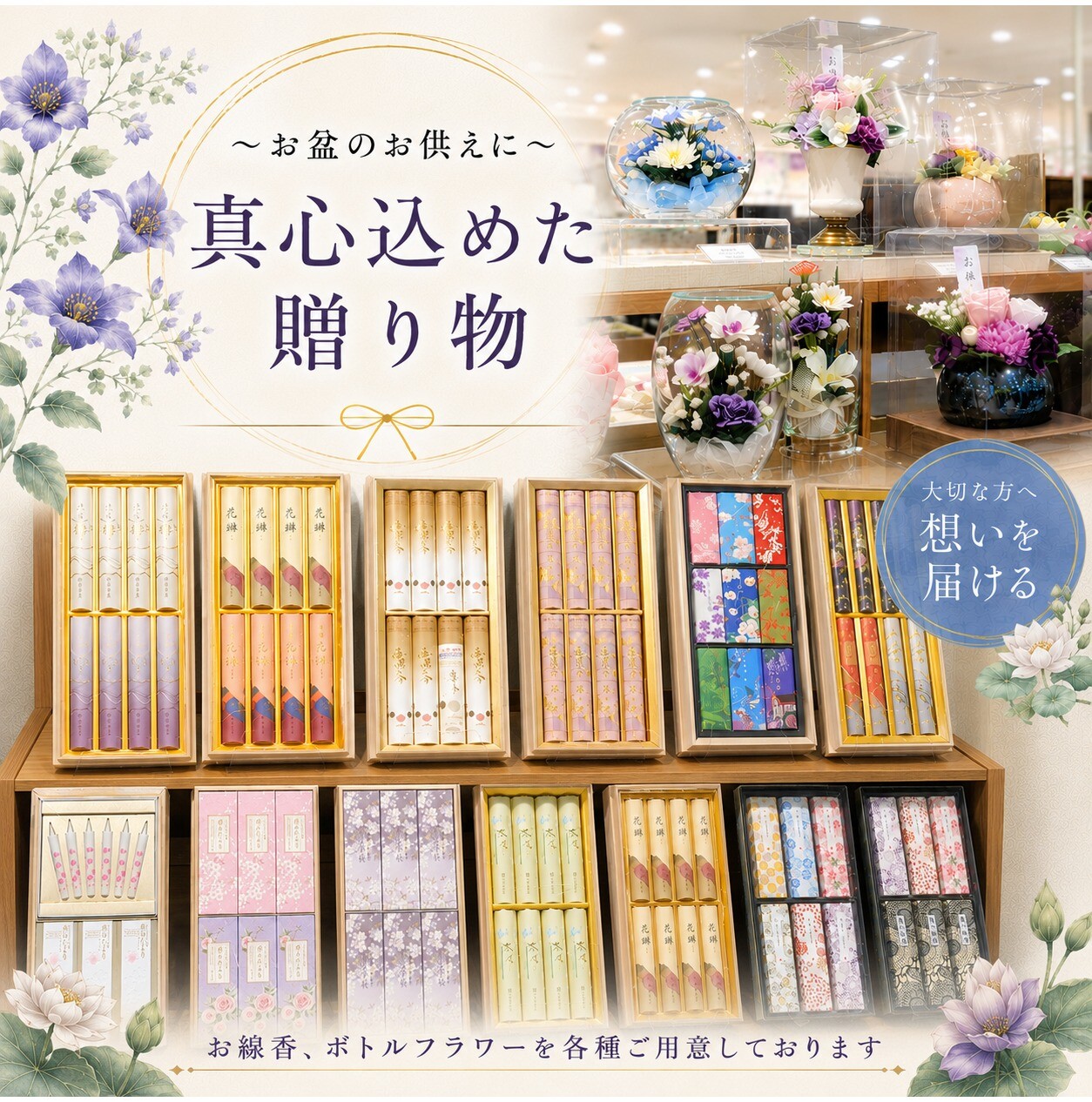 ~お盆のお供えに 真心込めた贈り物~ 🎐進物線香人気ランキングとボトルフラワーのご紹介🌸