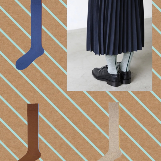 毛混バックシームハイソックス